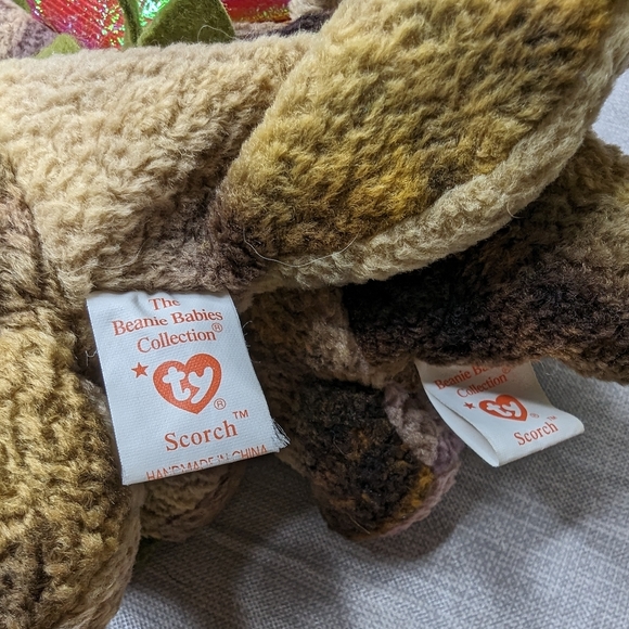 1998 Vintage TY Scorch Green Purple Dragon Plush Toy Beanie Babies Lot Of 2 toys - Picture 8 of 16